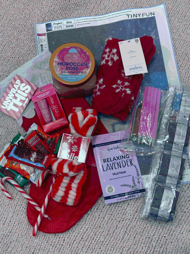 Product Description: Sponsora stocking for a member of A Safe Place! Stockings include a gift card, body scrub, face mask, spa headband, diamond art craft kit, lip gloss, fuzzy socks, and Christmas candy.</br> "Brave" Stocking